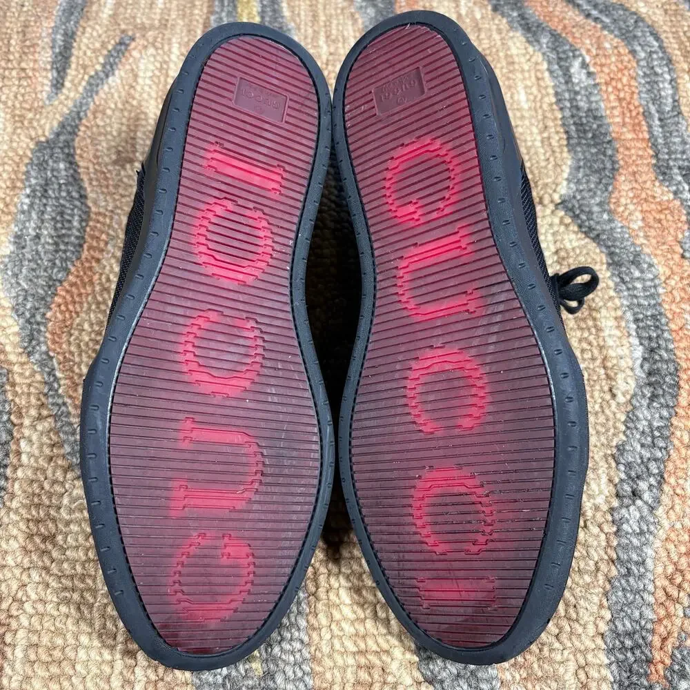 GUCCI Hi Top Black Nylon & Leather Men 10.5 US Retail $900‎ Preowned No Box